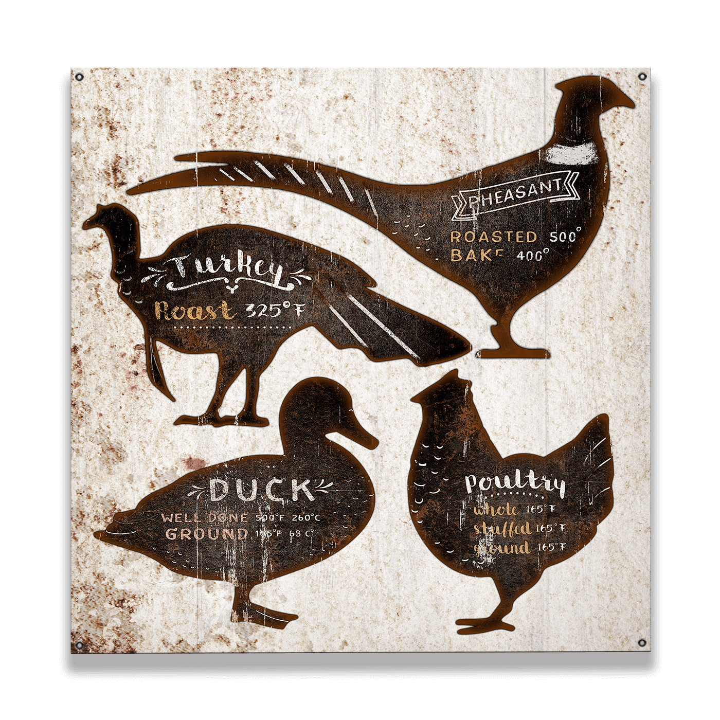 Fowl Cooking Temps - Wood & Metal Wall Art