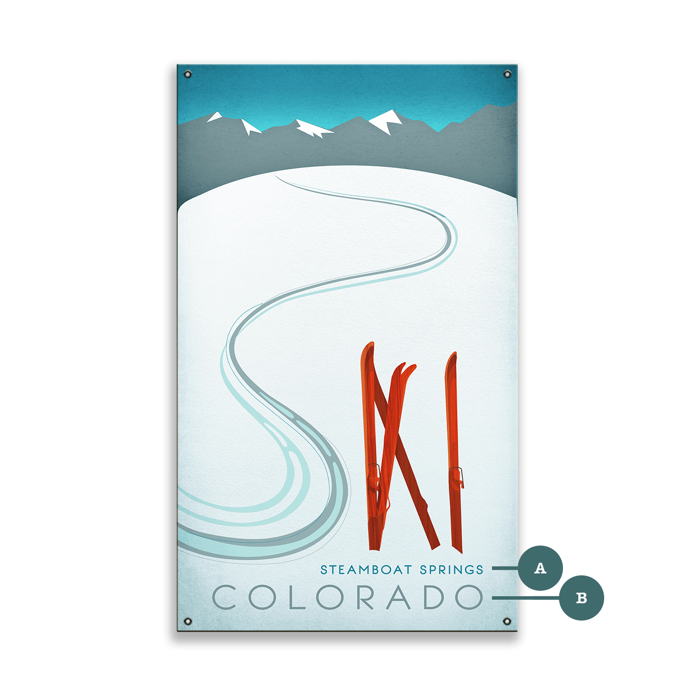 Skis in the Snow - Wood & Metal Wall Art