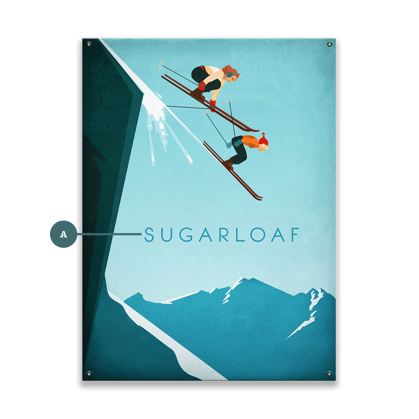 Skiing Off the Cliff - Wood & Metal Wall Art