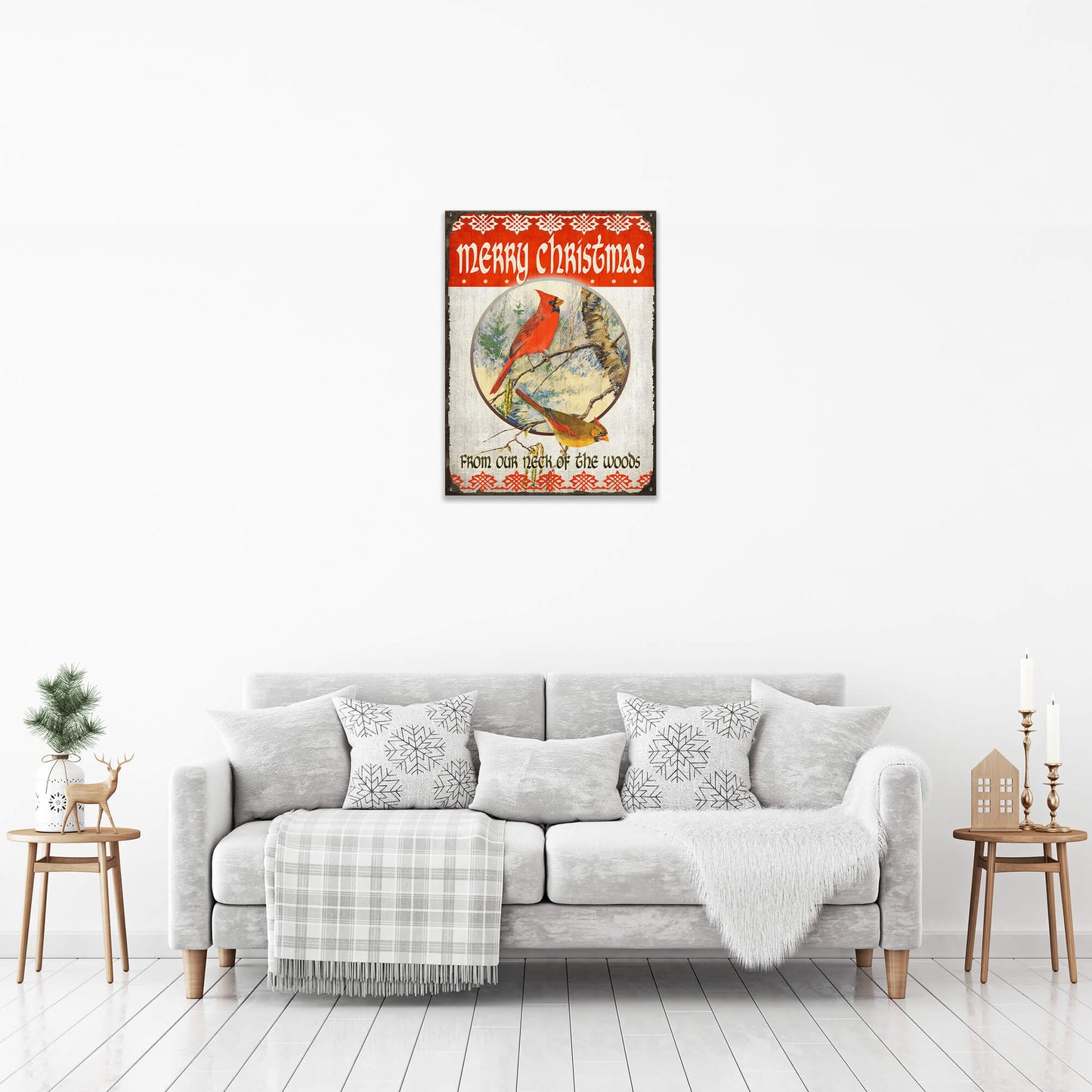 Merry Christmas Cardinals - Wood & Metal Wall Art
