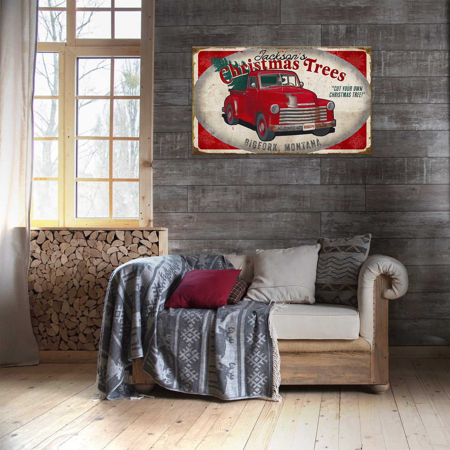 Christmas Tree Truck: Personalized - Wood & Metal Wall Art