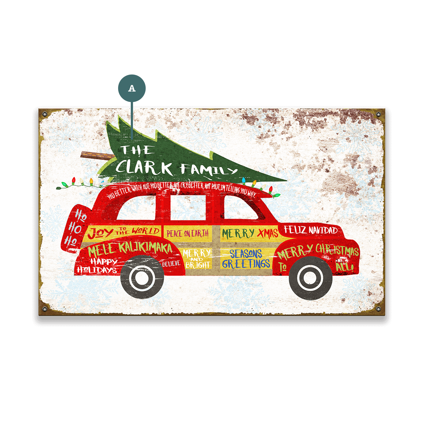 Holiday Greeting Christmas Car - Wood & Metal Wall Art