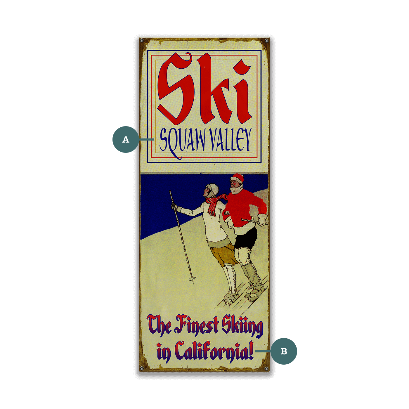 Alpine Ski Couple - Wood & Metal Wall Art