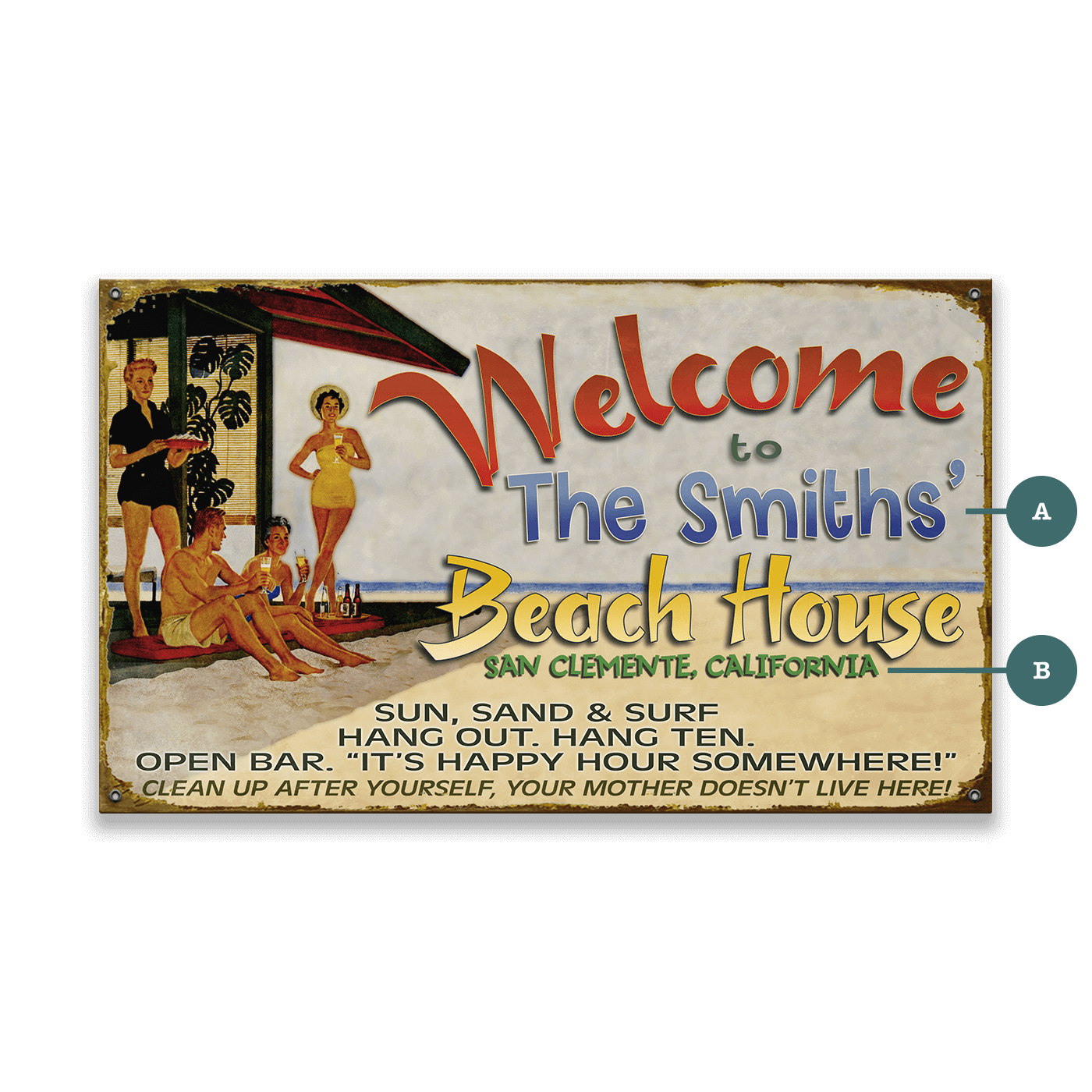 Beach House Welcome: Personalized - Wood & Metal Wall Art