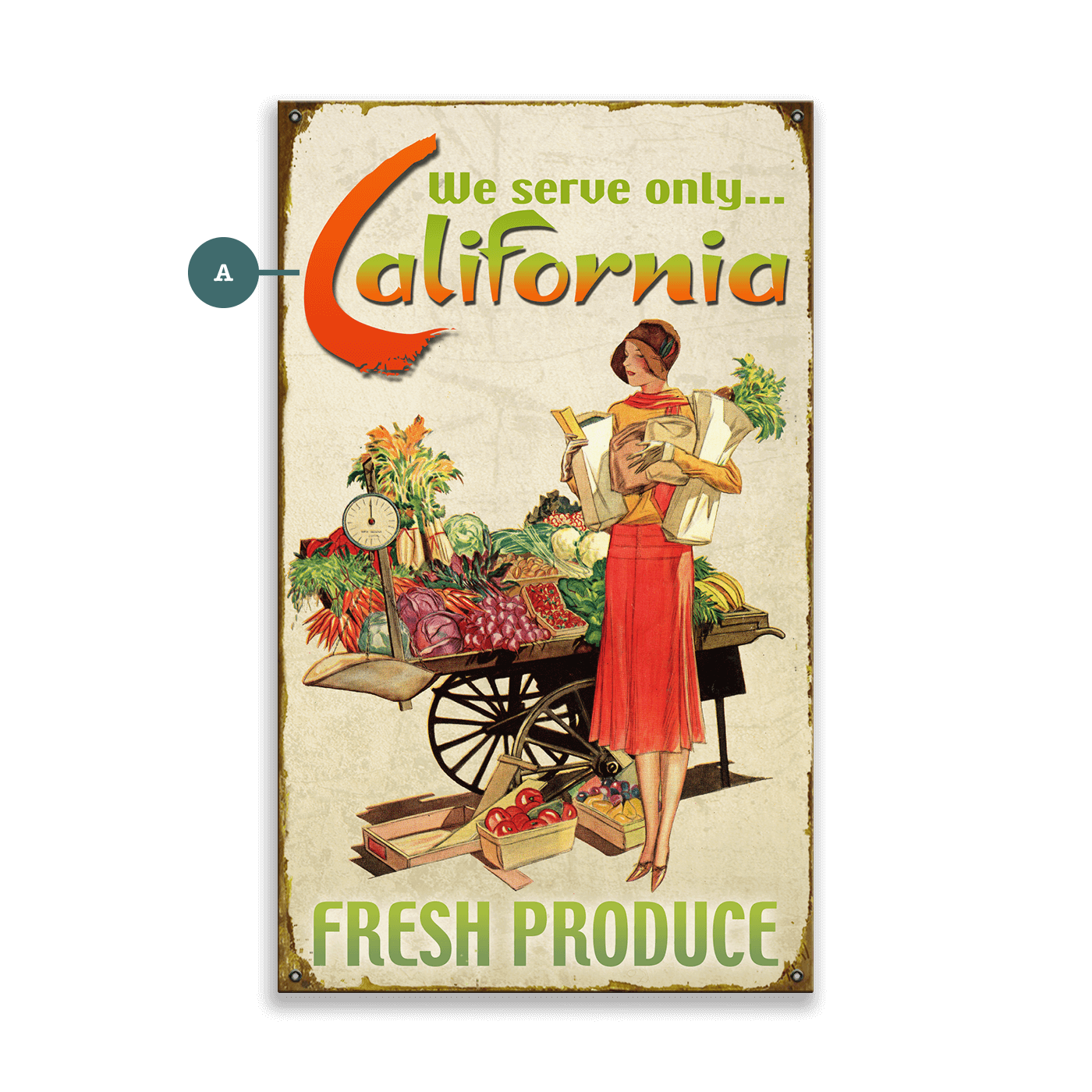 Fresh California Produce - Wood & Metal Wall Art
