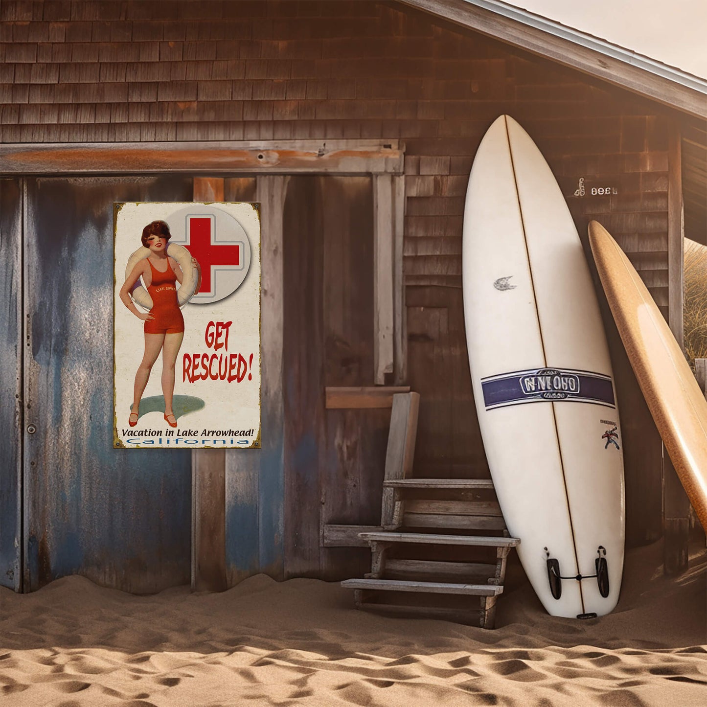 Get Rescued! Female Lifeguard - Wood & Metal Wall Art