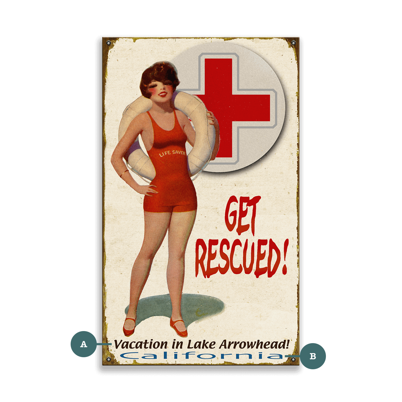 Get Rescued! Female Lifeguard - Wood & Metal Wall Art