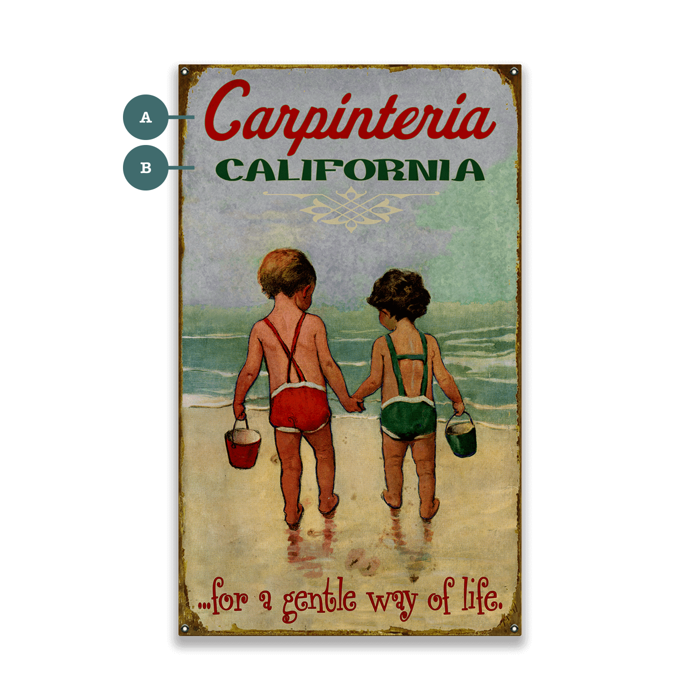 Hand in Hand: Children's Beach Time - Wood & Metal Wall Art