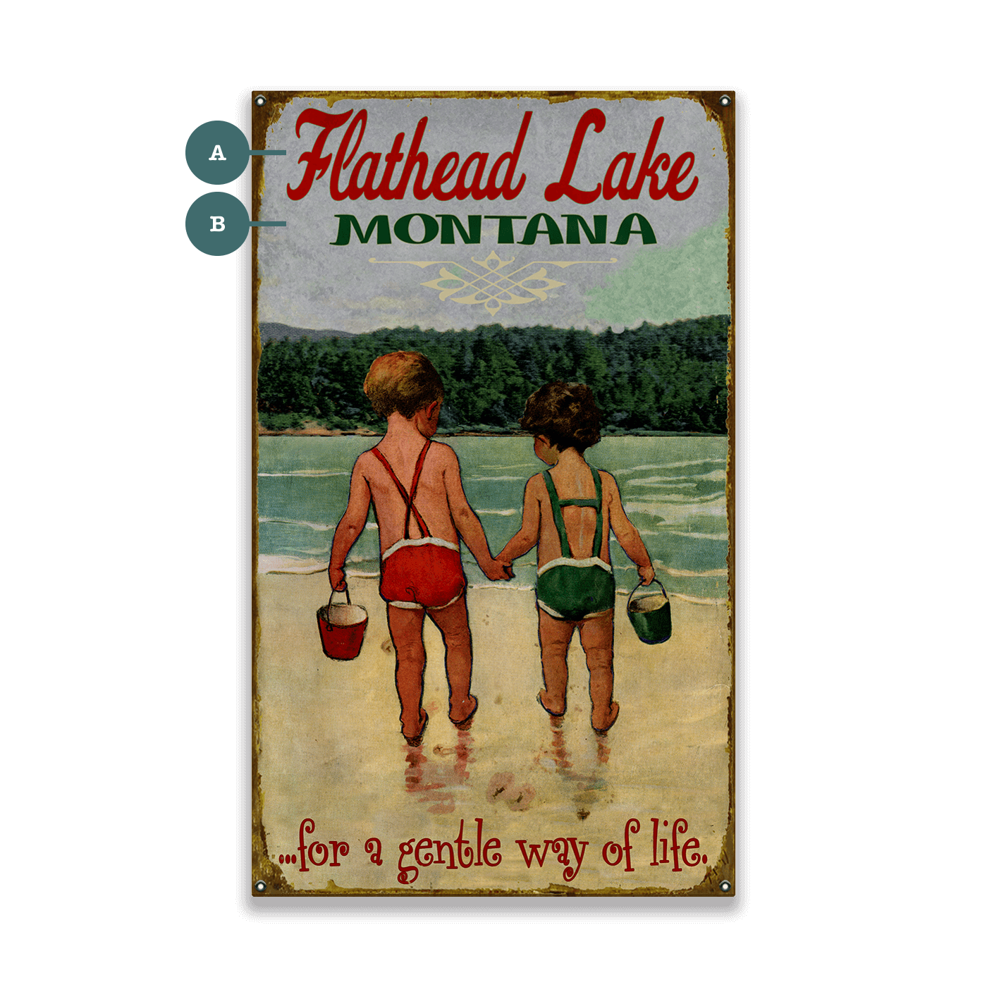 Hand in Hand: Children's Lake Time - Wood & Metal Wall Art