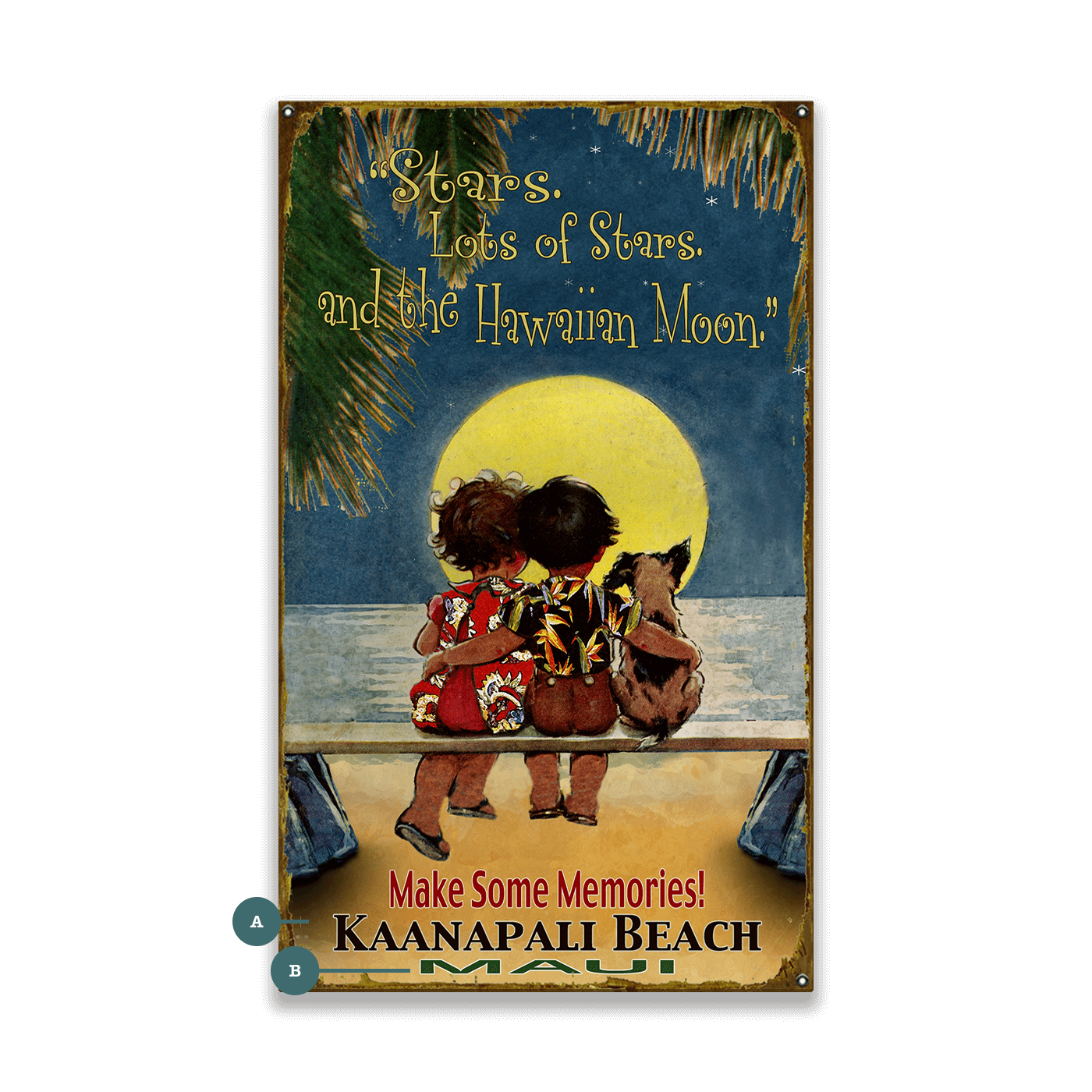 Stars and Hawaiian Moon - Wood & Metal Wall Art