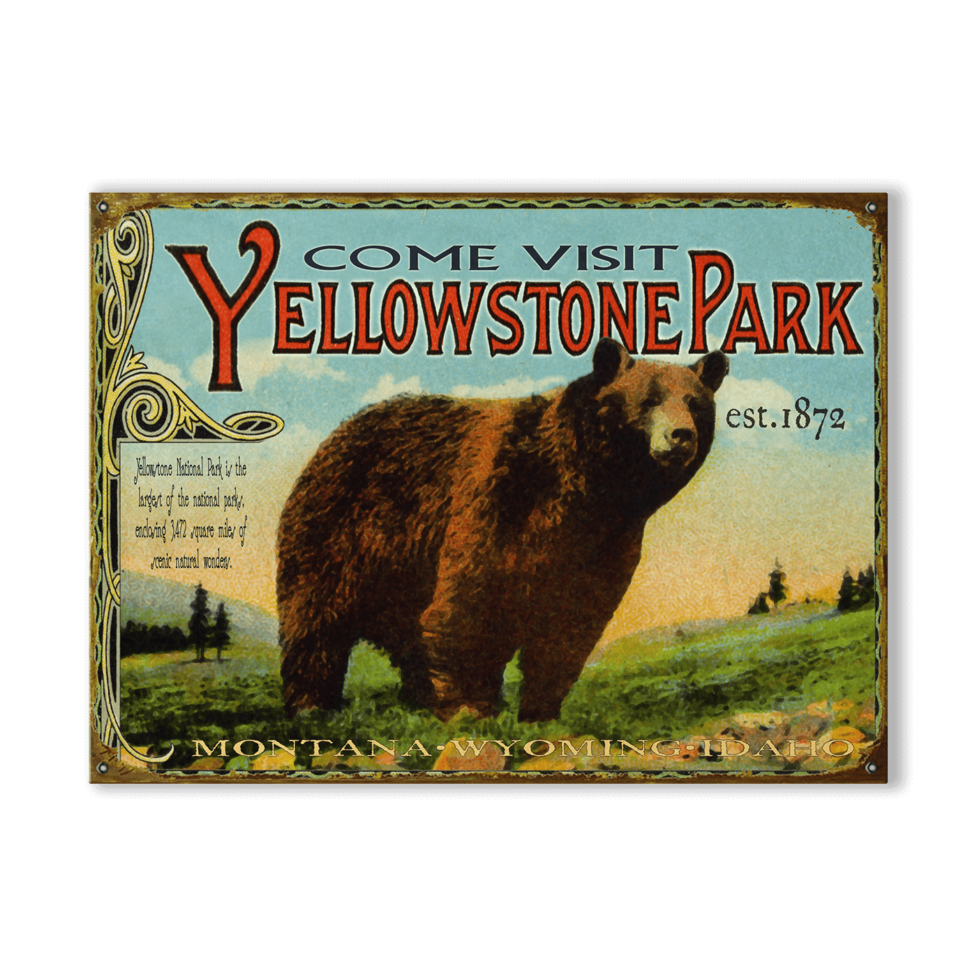 Yellowstone: Bear & Meadow Scene - Wood & Metal Wall Art