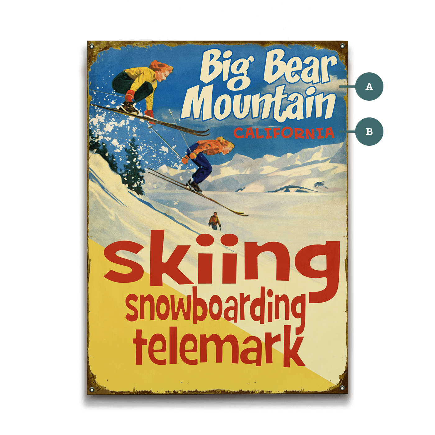 Skiing, Snowboarding, Telemark - Wood & Metal Wall Art