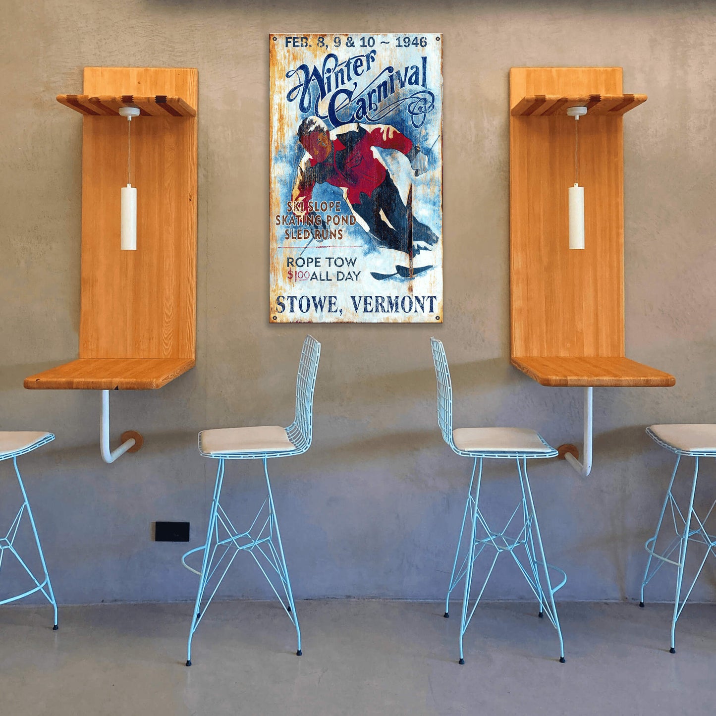 Winter Carnival: Ski, Skate, Sled - Wood & Metal Wall Art