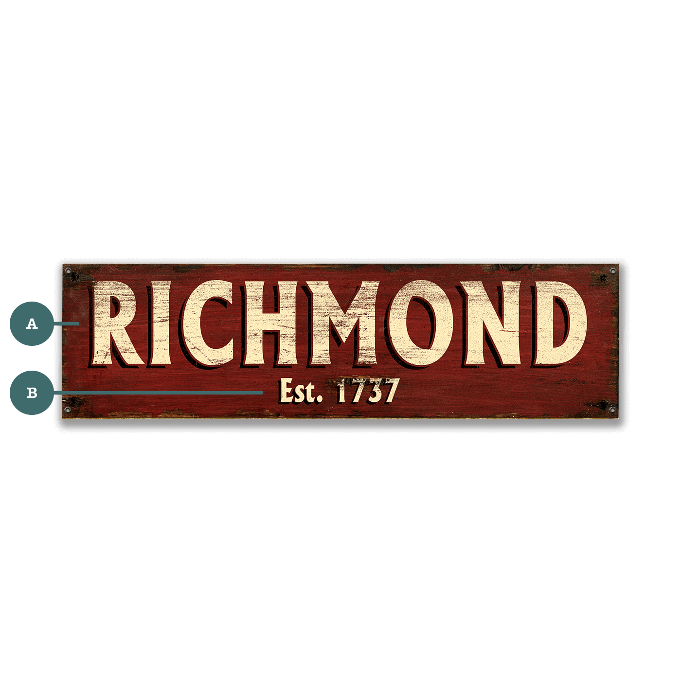 Old Town Charm Sign: Red - Wood & Metal Wall Art