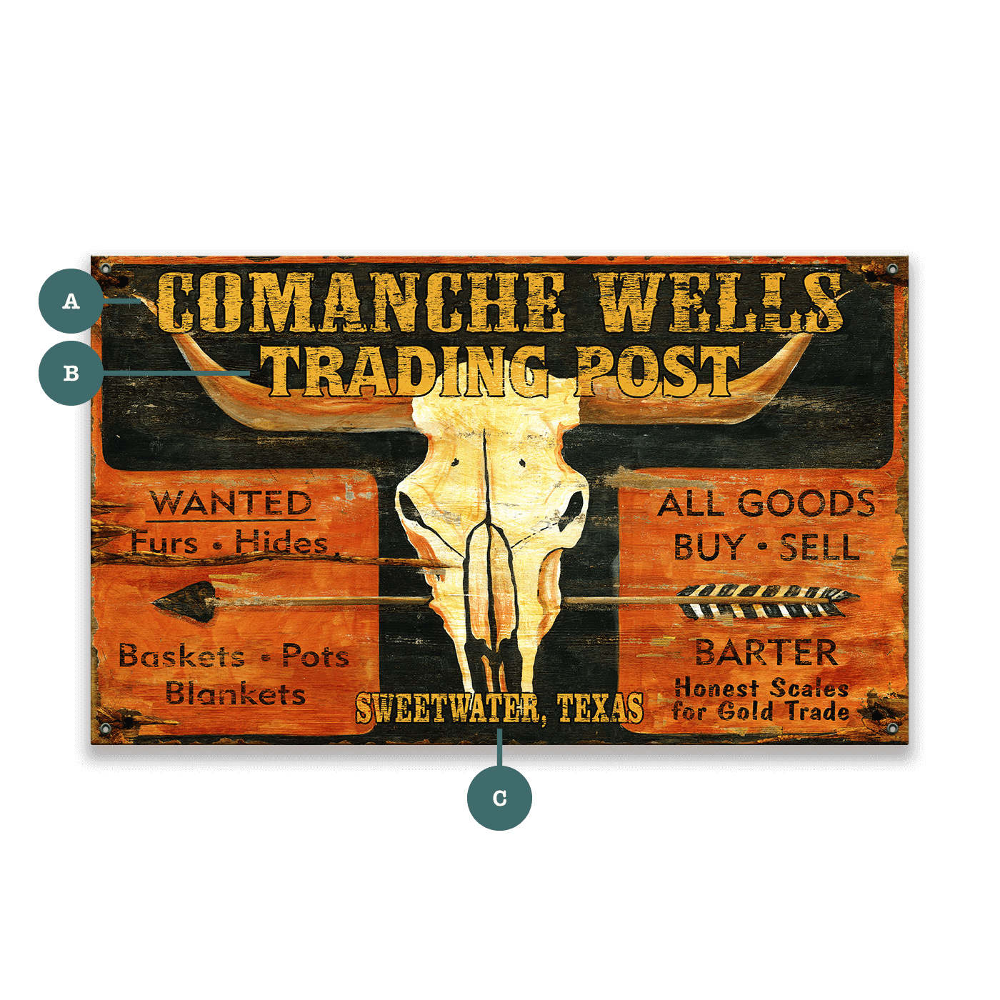 Comanche Wells Trading Post - Wood & Metal Wall Art