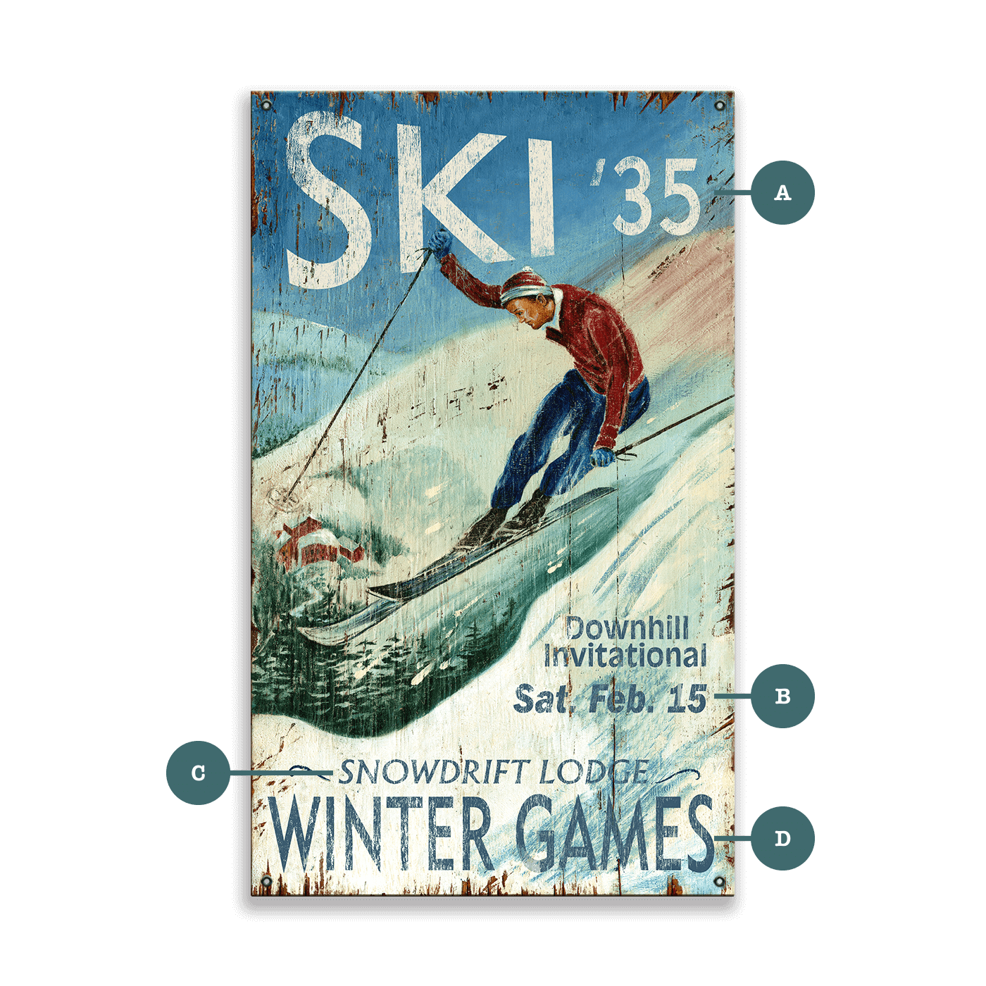 Ski Winter Games - Wood & Metal Wall Art
