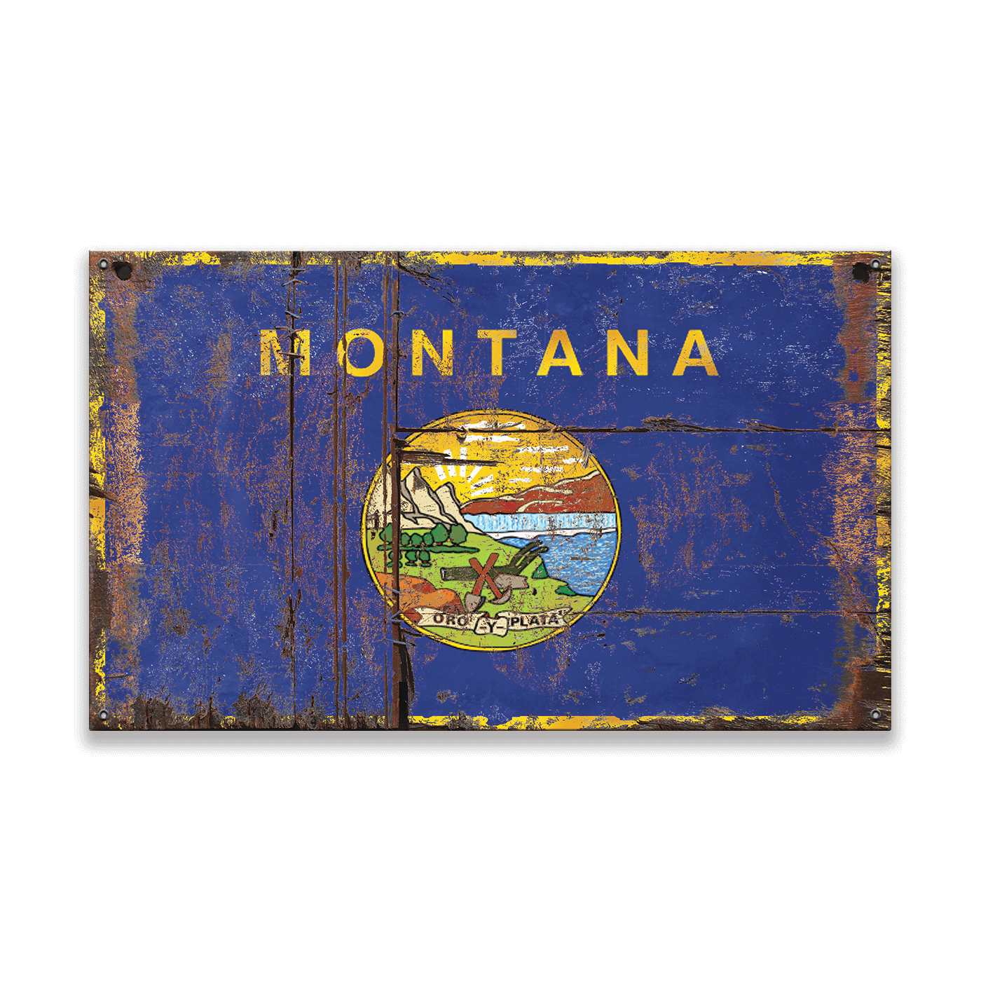 Heavily Weathered Montana Flag - Wood & Metal Wall Art