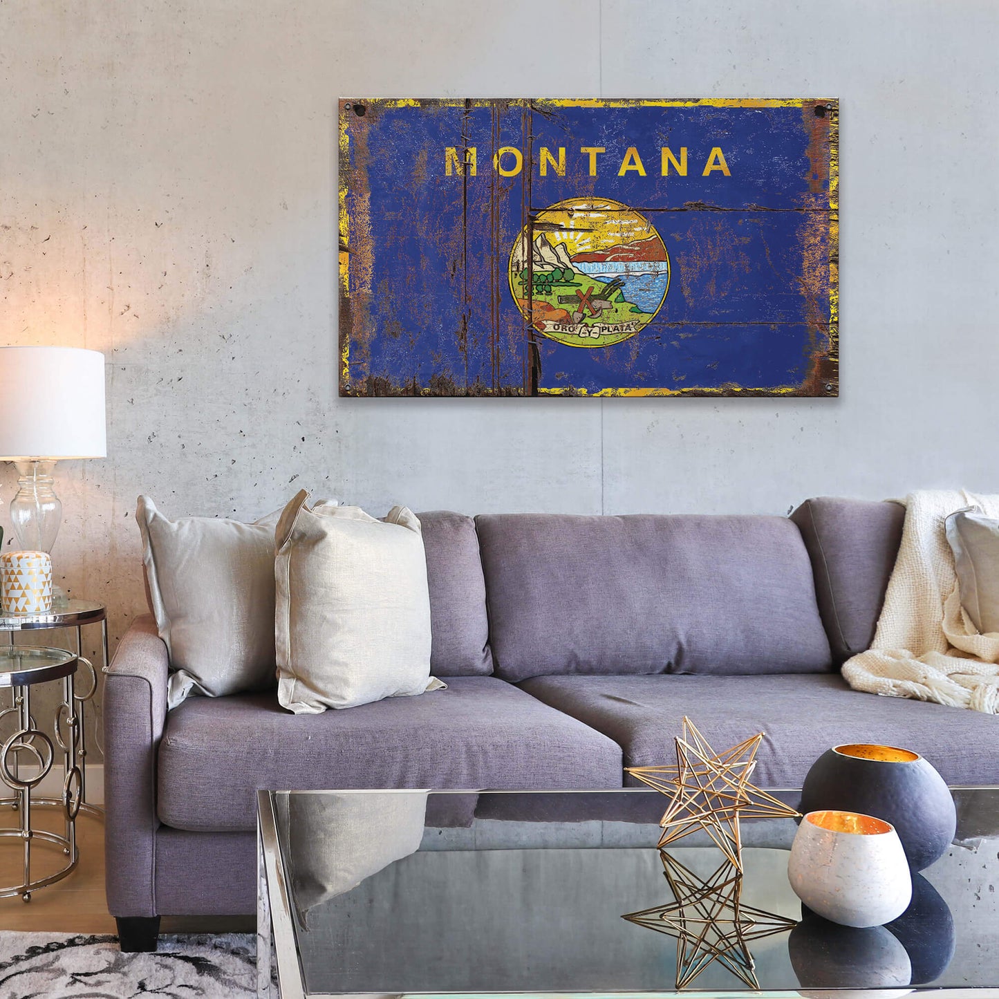 Heavily Weathered Montana Flag - Wood & Metal Wall Art