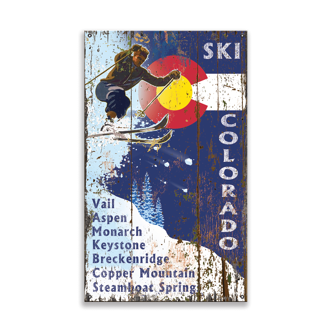 Ski Colorado with State Logo - Wood & Metal Wall Art