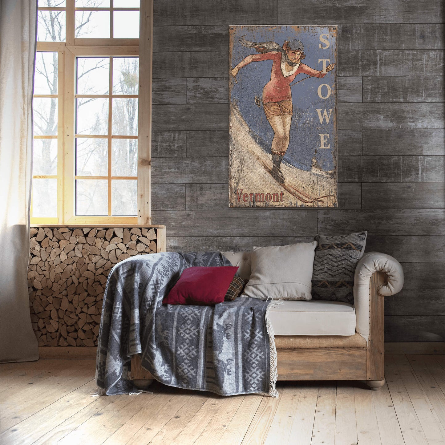 Vintage Ski Gal - Wood & Metal Wall Art
