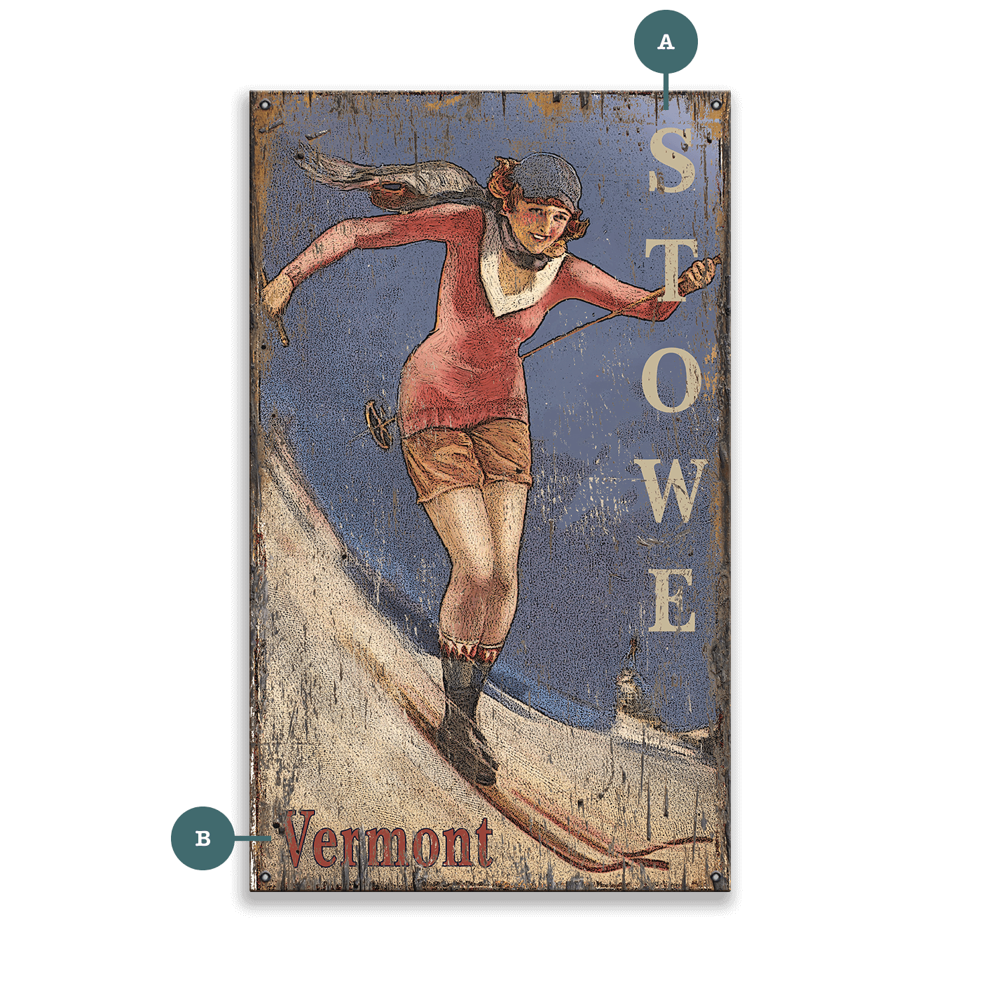 Vintage Ski Gal - Wood & Metal Wall Art