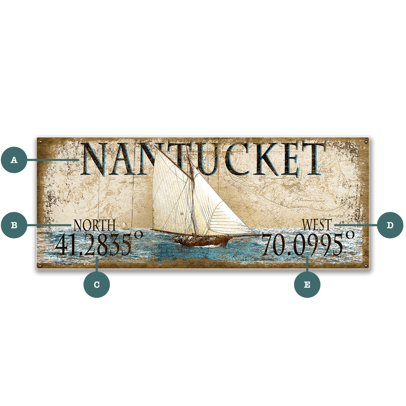 Vintage Sailboat Latitude - Wood & Metal Wall Art