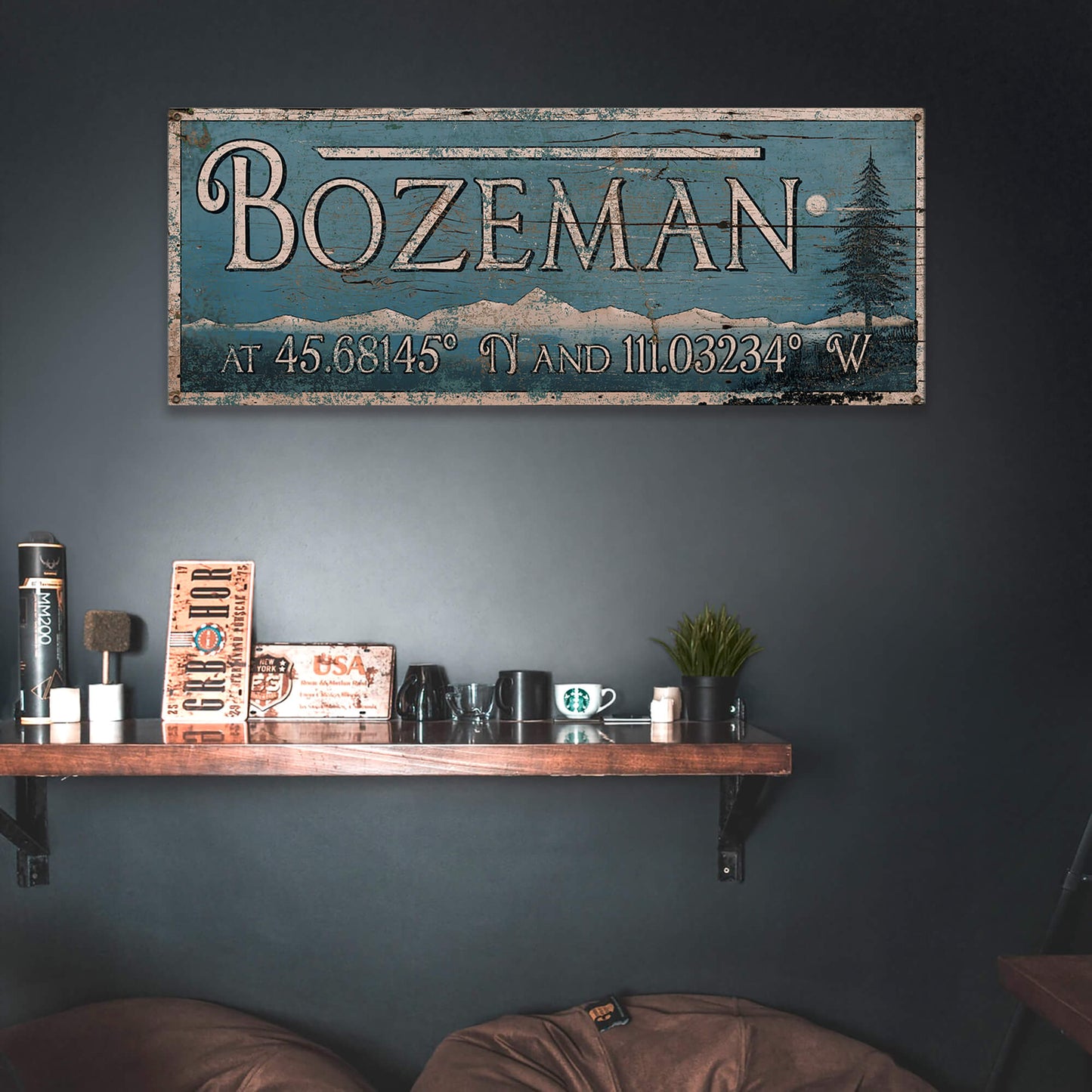 Moonlit Mountains Latitude - Wood & Metal Wall Art