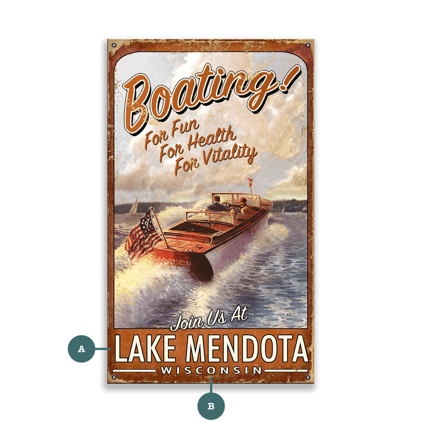 Vintage Wood Speed Boat - Wood & Metal Wall Art