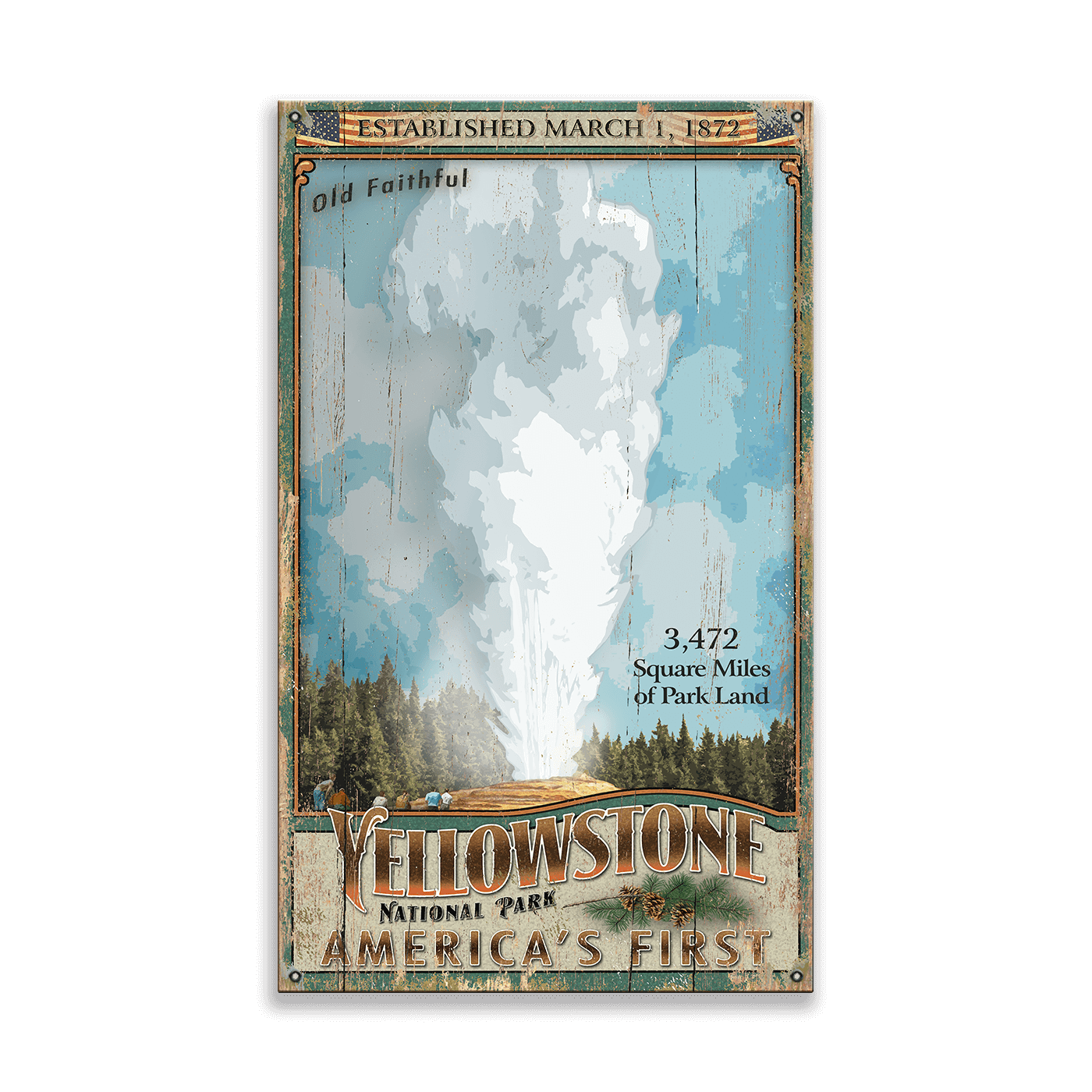 Old Faithful Geyser - Yellowstone - Wood & Metal Wall Art