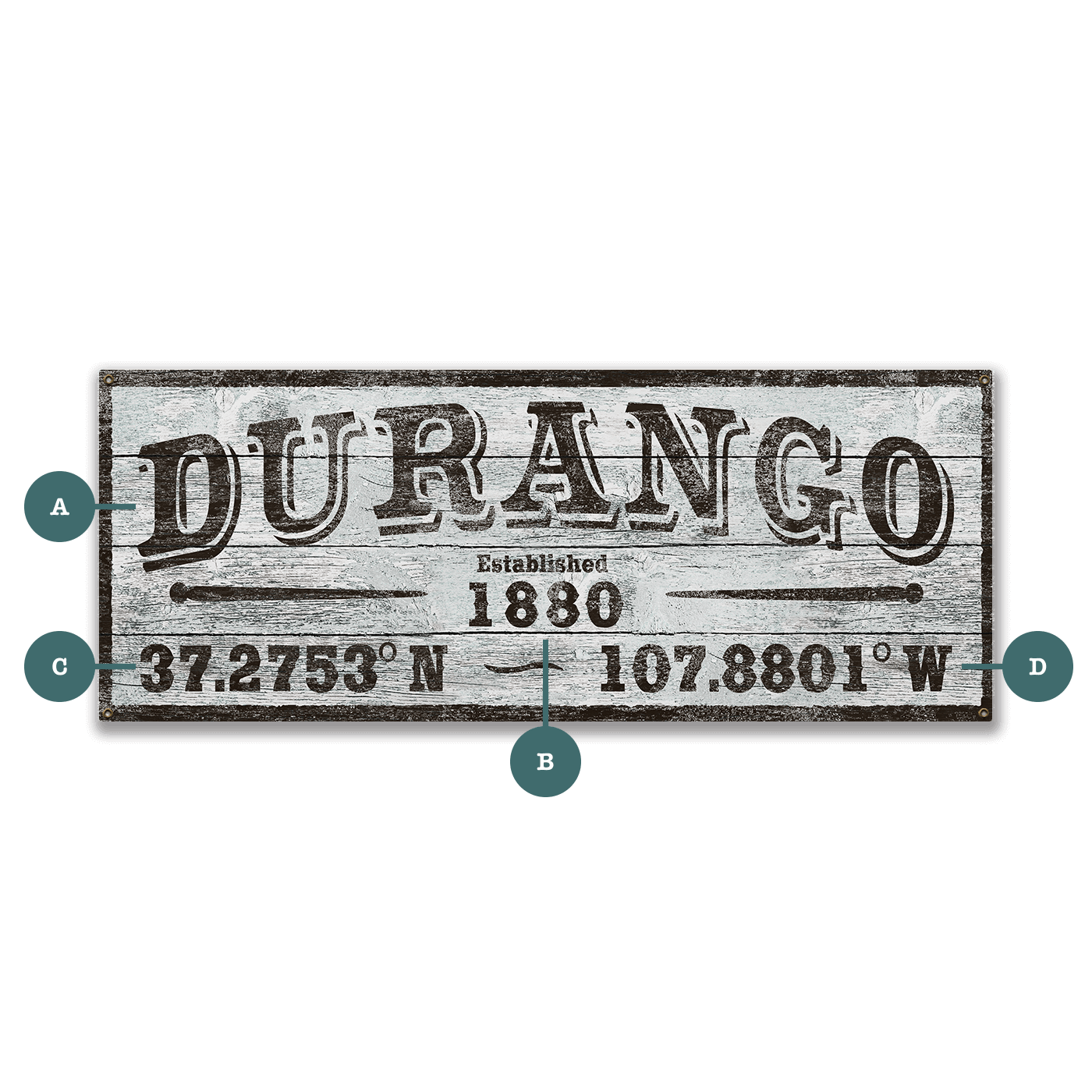 Durango Western Town Established & Coordinates - Wood & Metal Wall Art