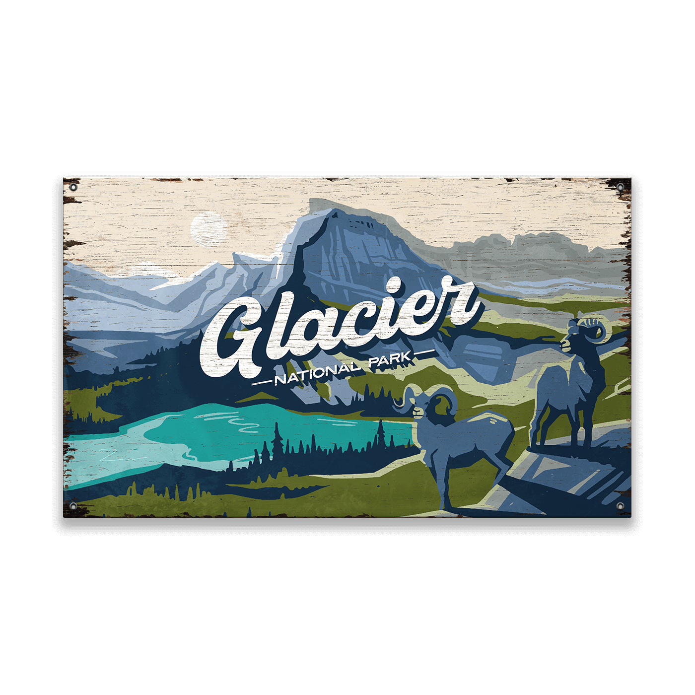 Big Horn Sheep at Glacier National Park: Distressed Finish - Wood & Metal Wall Art