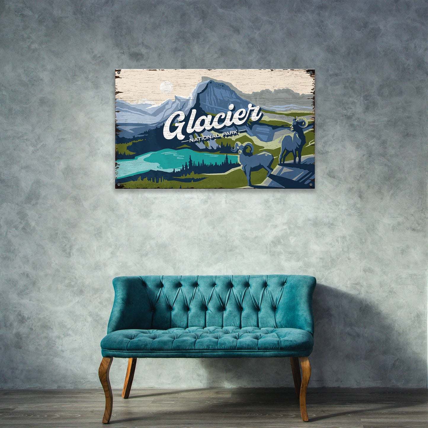 Big Horn Sheep at Glacier National Park: Distressed Finish - Wood & Metal Wall Art