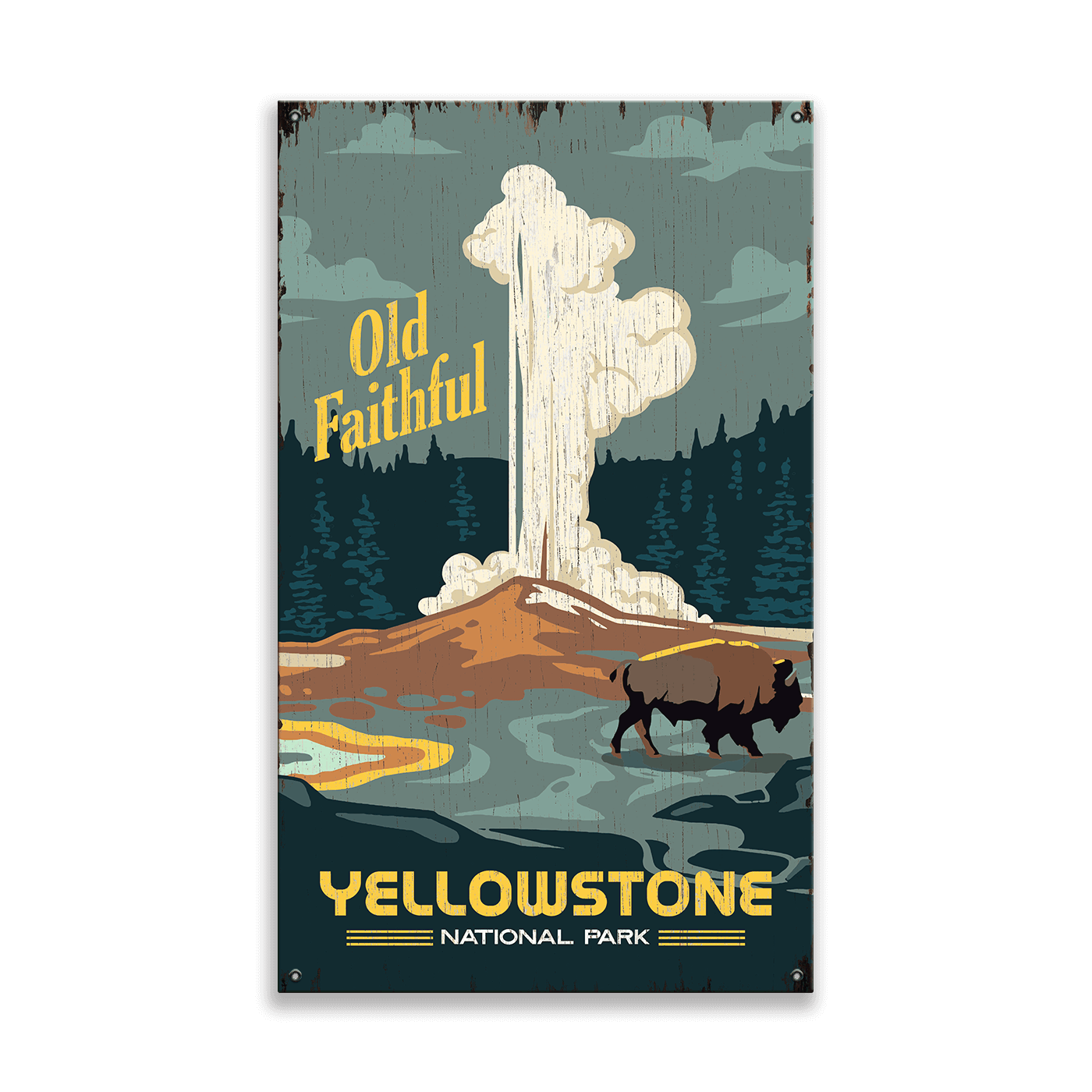 Old Faithful Yellowstone National Park - Wood & Metal Wall Art