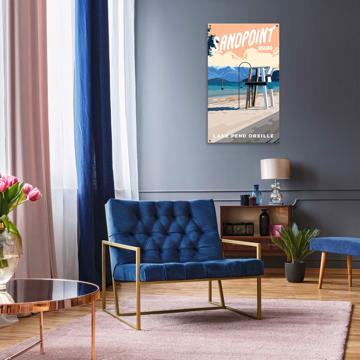 City Beach Scene: Smooth Finish - Wood & Metal Wall Art