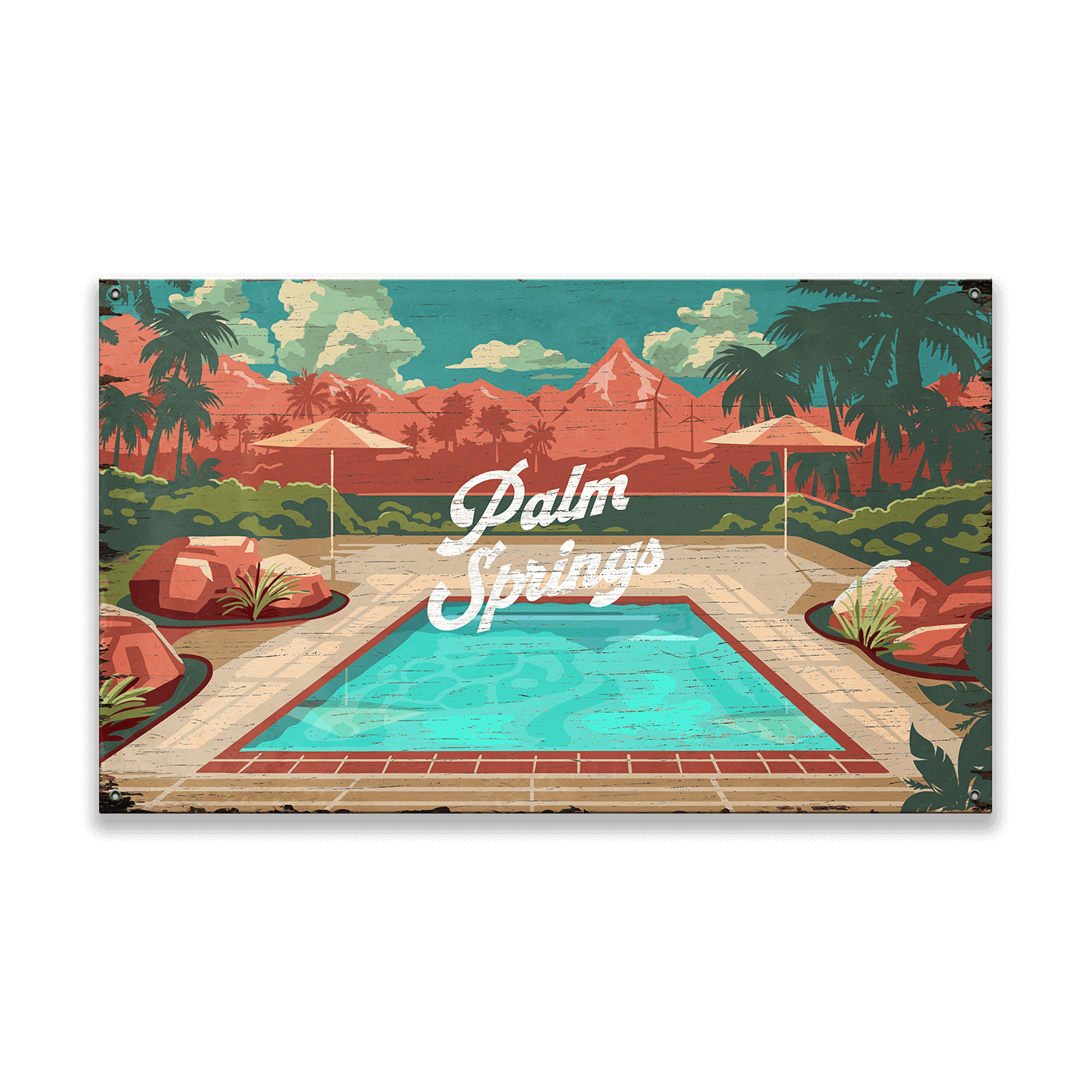 Palm Springs Mountain View: Distressed Finish - Wood & Metal Wall Art