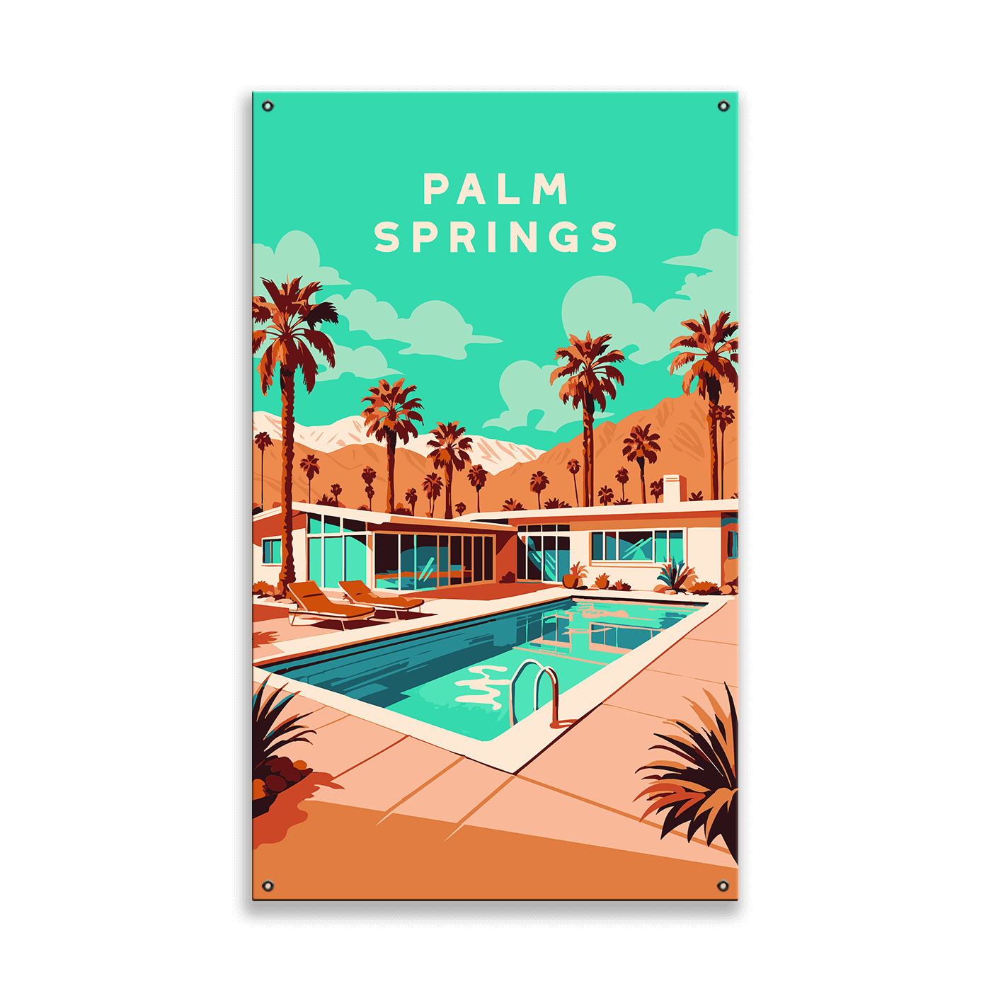 Palm Springs Pool Scene: Smooth Finish - Wood & Metal Wall Art