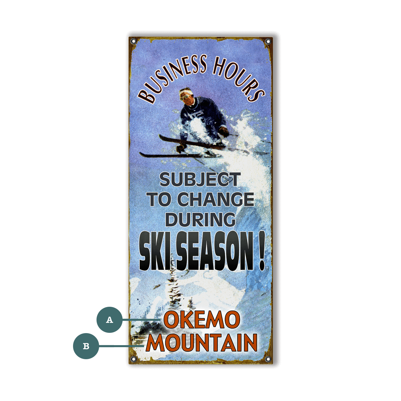 Ski Season Business Hours - Wood & Metal Wall Art