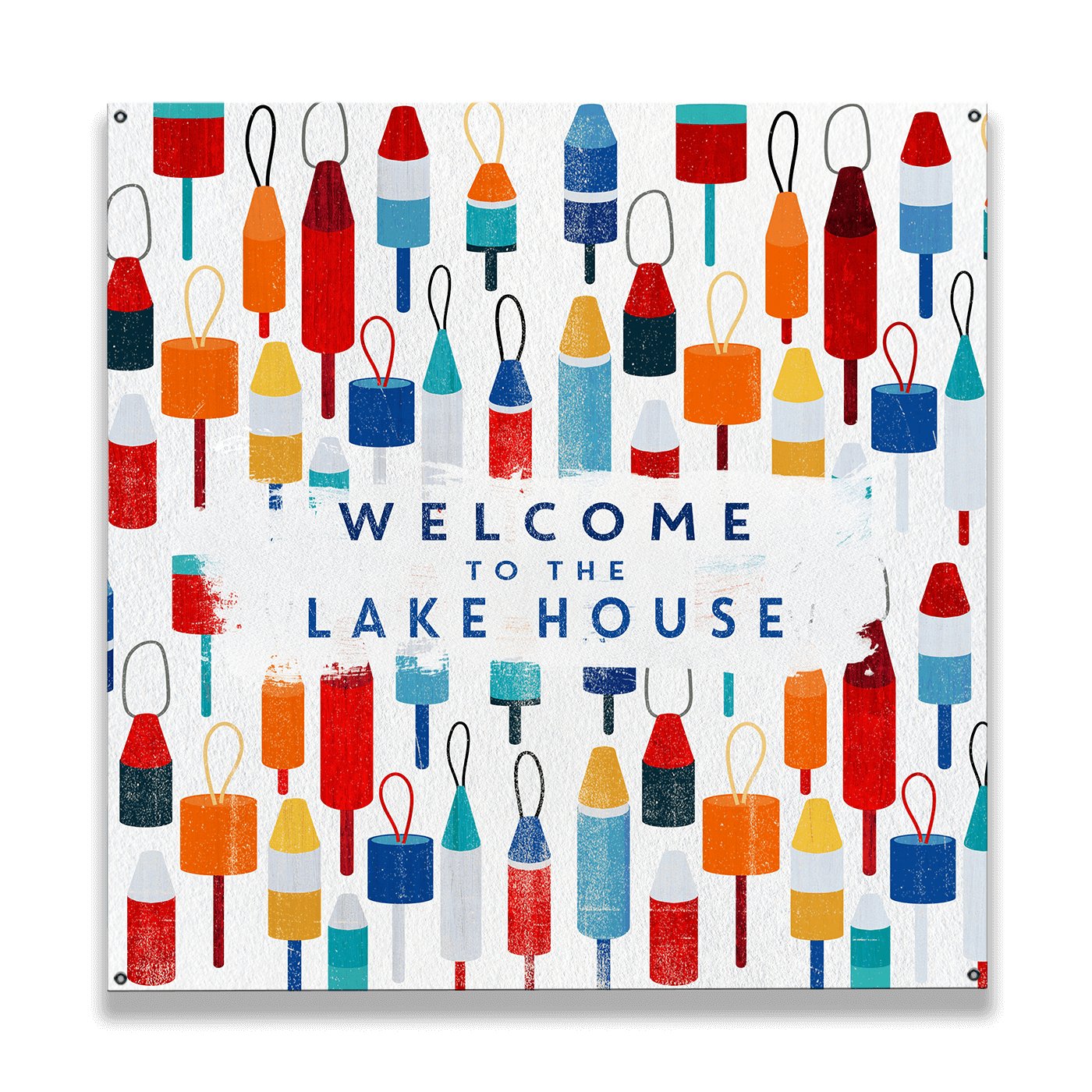 Lake House Buoy Welcome: Square - Wood & Metal Wall Art