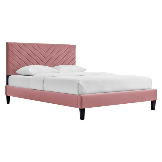 Roxanne Tapered Wood Leg Performance Velvet Queen Platform Bed by Modway