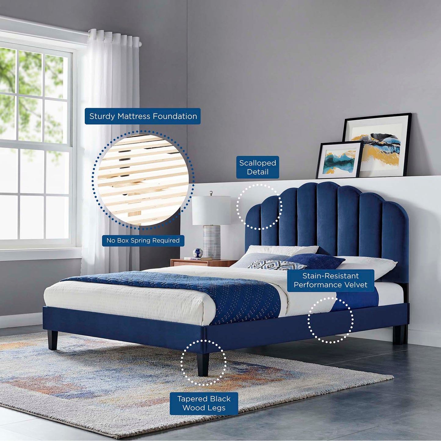 Daisy Performance Velvet Queen Platform Bed by Modway