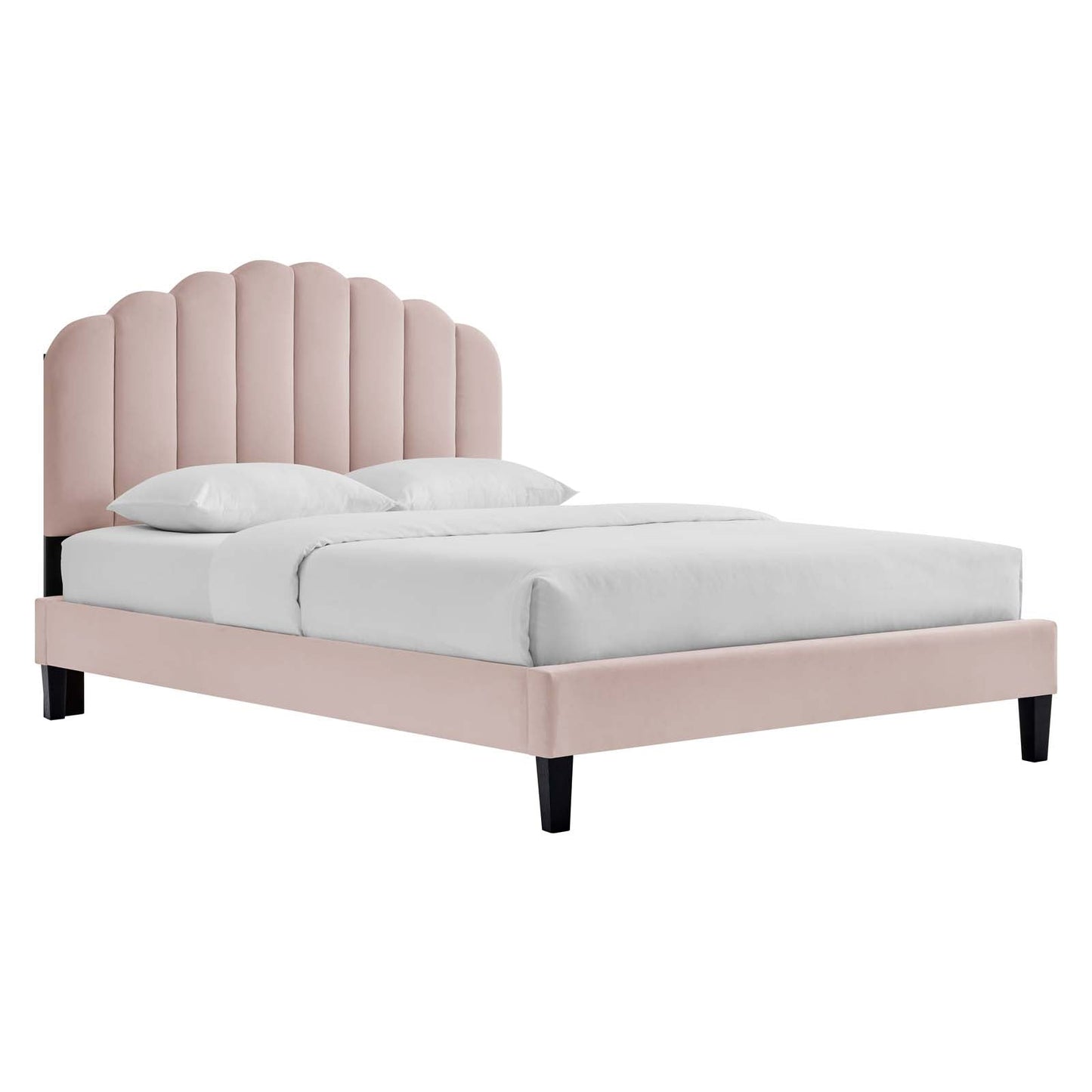 Daisy Tapered Wood Leg Performance Velvet Queen Platform Bed by Modway