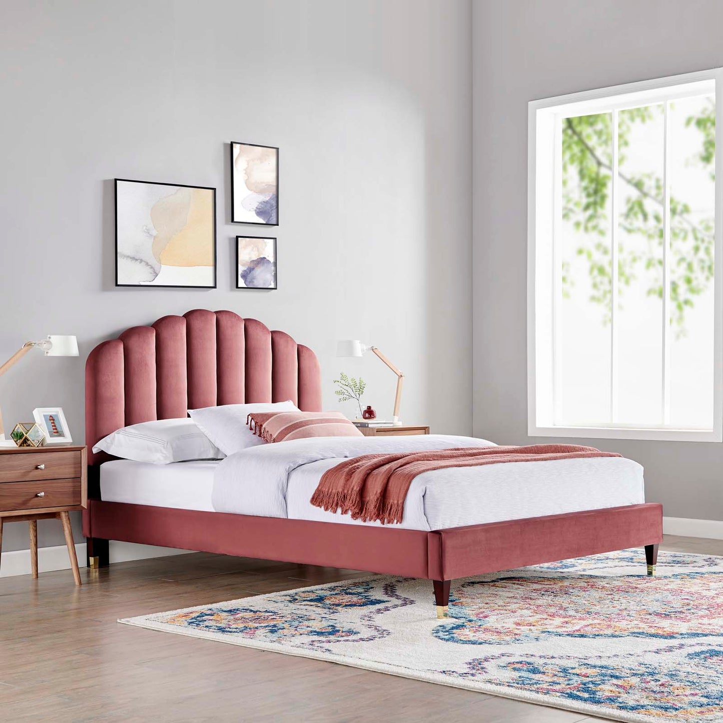 Daisy Performance Velvet Queen Platform Bed by Modway