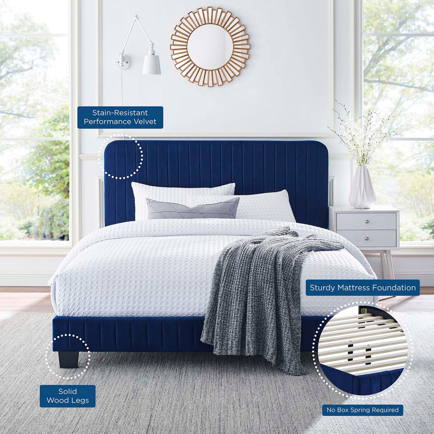 Celine Channel Tufted Performance Velvet Queen Platform Bed by Modway