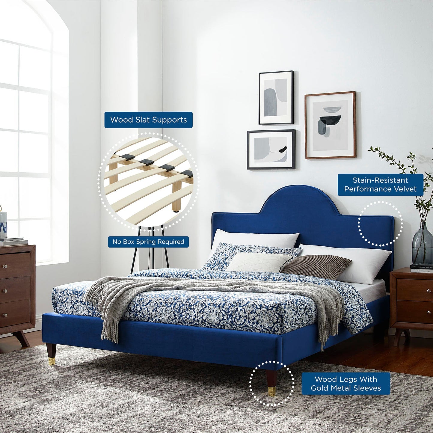 Aurora Performance Velvet Queen Bed by Modway