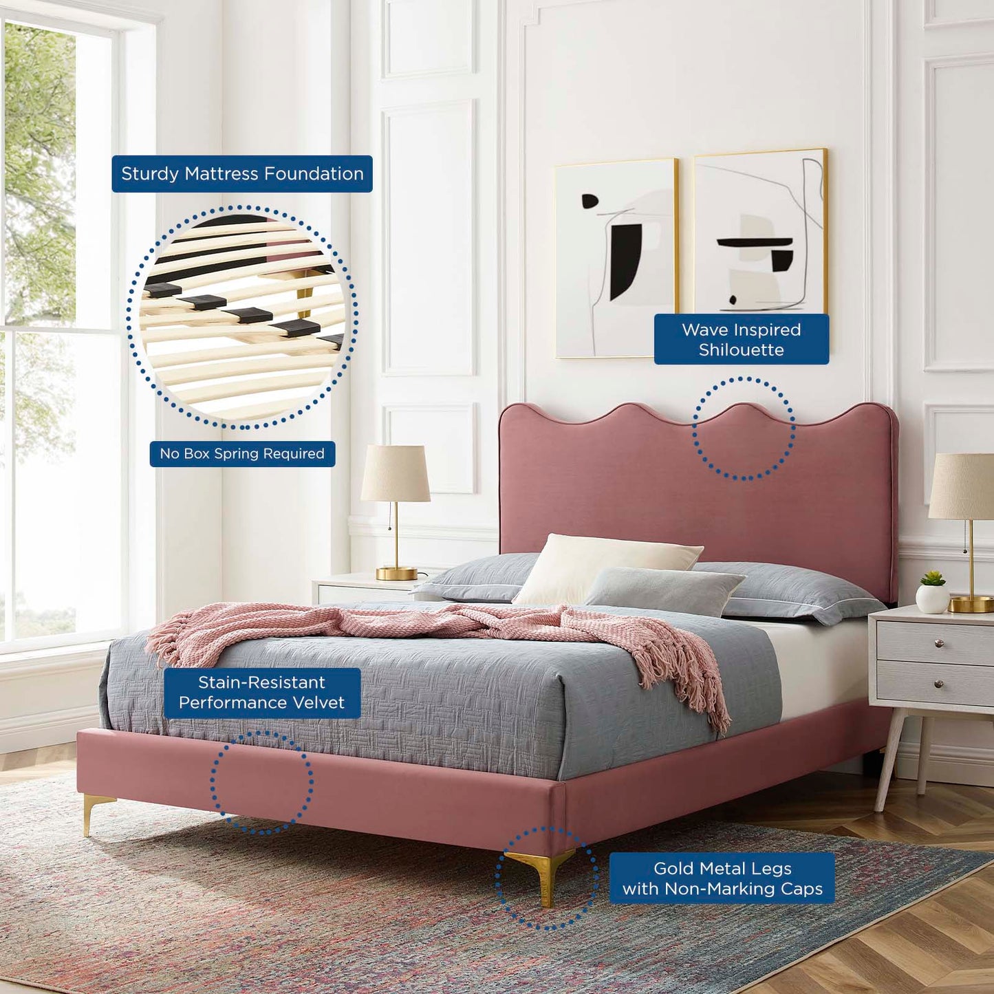 Current Performance Velvet Twin Platform Bed by Modway