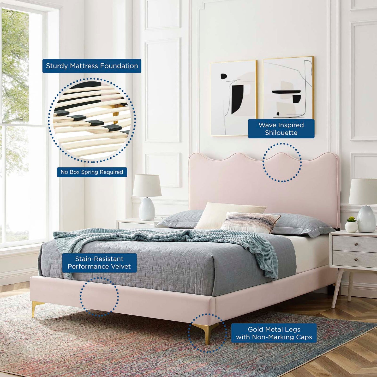 Current Performance Velvet Queen Platform Bed by Modway