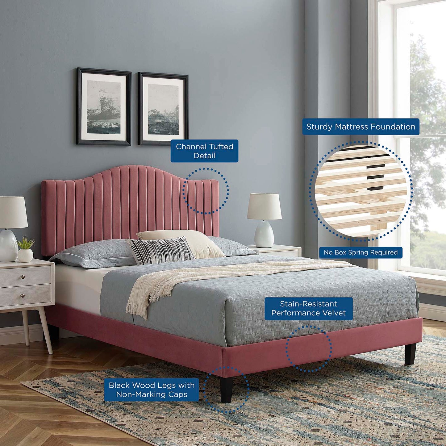 Juniper Channel Tufted Performance Velvet Queen Platform Bed by Modway
