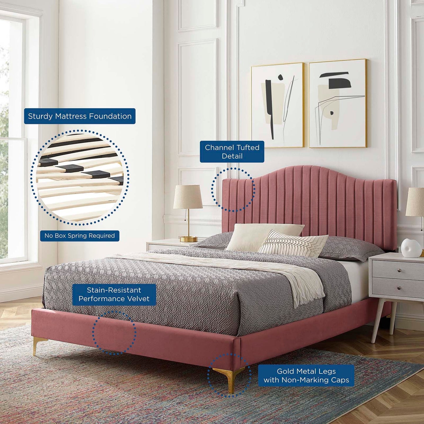Juniper Channel Tufted Performance Velvet King Platform Bed by Modway