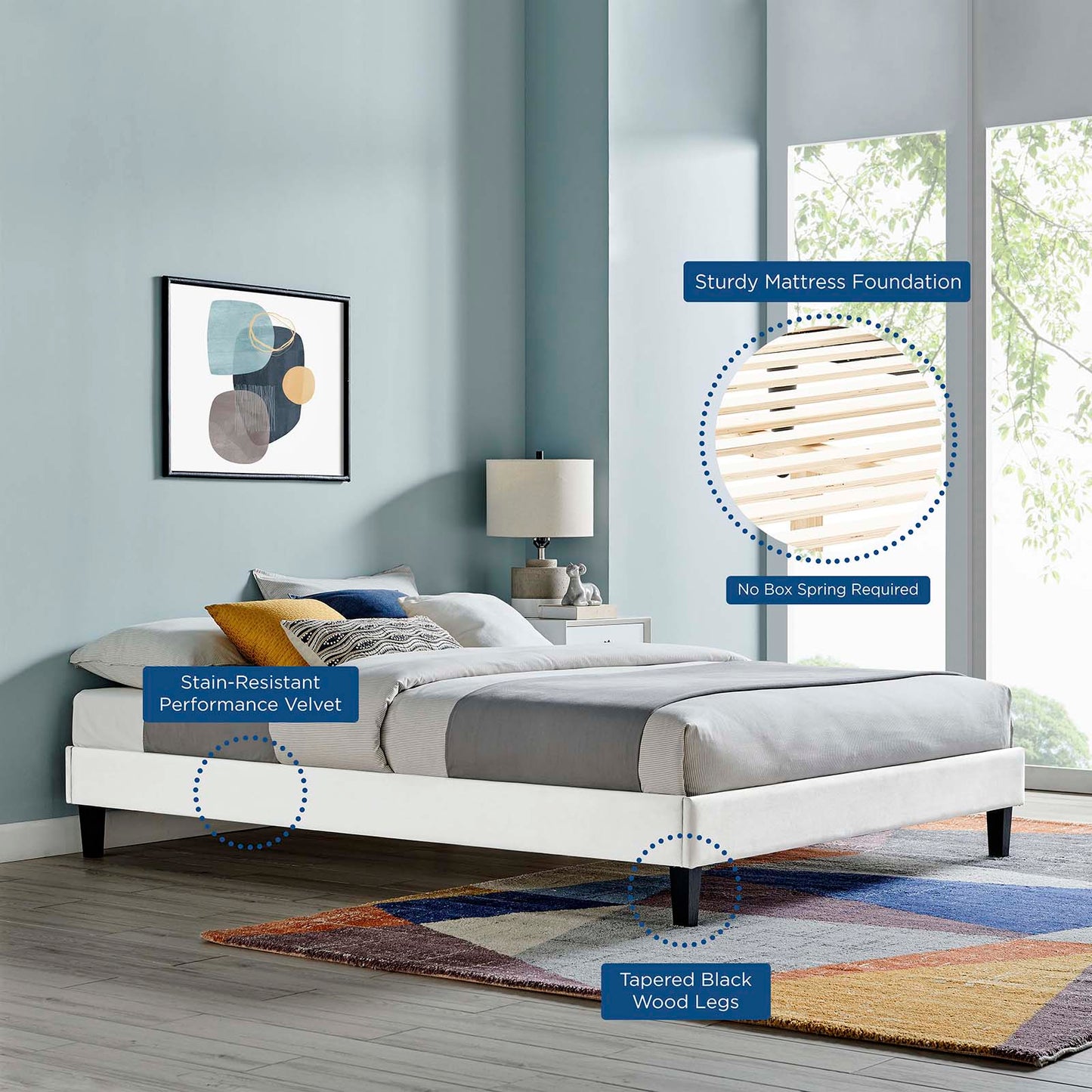 Aviana Performance Velvet King Bed in White