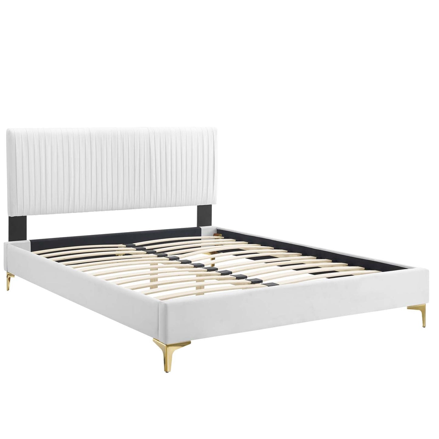 Peyton Performance Velvet Twin Platform Bed in Whi
